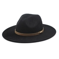 Classic black faux suede cowboy hat with light brown decorative belt and gold buckle - M (56-58cm) / Black