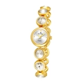 Detail of a luxury champagne gold watch with large crystals on the link bracelet - Gold White