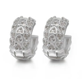 Silver heart hoop earrings with micro-set cubic zirconia in a continuous openwork design - 26-Silver Hollow Heart Huggie / Silver