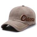 Vintage brown washed baseball cap with classic letter embroidery and decorative stitching - Deep Beige