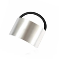 Silver curved metal ponytail cuff with black elastic hair tie on white background - Curved Metal Ponytail Holder / Silver