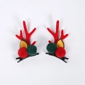 Lot de barrettes bois de renne de Noël avec pompons festifs rouges et verts - Cornes en Feutre / Ensemble de 4 Paires / Rouge