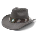 Cappello da cowboy grigio antracite con fascia di perline etniche e stemma vintage - M (56-58cm) / Nero e Grigio