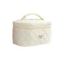 Quilted cream vanity bag with diamond lattice pattern and golden zipper detail - Off-white