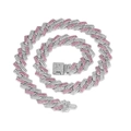 Macro shot of 15mm Cuban link chain featuring alternating clear and pink gemstones - Silver with Pink Rhinestones