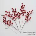 Five-piece set of artificial 12mm red holly berry stems for Christmas DIY decor - Long Style A
