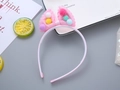 Pink girls headband with mesh bow filled with colorful pom-poms and anti-slip teeth - Pink Headband / Pink