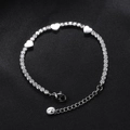 Silver stainless steel heart tennis bracelet with white round zirconia stones for women - Silver Heart