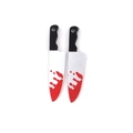 Macro detail of acrylic Halloween charms featuring realistic bloody knife and dagger prints - Style 11 (41*10mm)