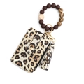 Leopard print card holder set with brown beaded wristlet and tassel keychain - Yellow Leopard