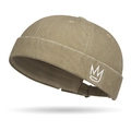 Bonnet docker en coton kaki avec broderie couronne blanche minimaliste pour hommes et femmes - Réglable / Kaki