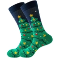 Weihnachtssocken mit grünen Tannenbaum-Mustern und gelben Stern-Details - Größe 38-45 / Ganzer Weihnachtsbaum
