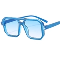 Modern double bridge sunglasses with transparent blue geometric frame and gradient lenses - C6 Blue Frame Gradient Blue Lens