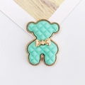 Mint green painted bear charm with gold metal frame and quilted diamond texture - Bowknot Bear(D1652) / Green
