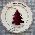 Mini burgundy velvet Christmas tree ornament with wooden bead and rustic jute rope - Christmas Tree - Wine Red