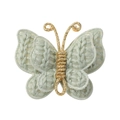 Macro detail of hand-knitted mint green yarn butterfly with golden metallic body - Mint Green(4)