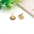 Pair of golden shell charms for DIY jewelry making displayed on a white surface - Shell 16x16.5