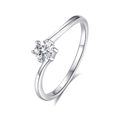 Eleganter S925 Silberring mit klassischer Sechskant-Fassung und rundem Moissanit-Stein - US 5 / Weißgold-Moissanit (FDJZ-329)