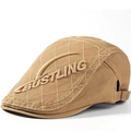 Boina para hombre caqui de algodón con costuras de rombos y bordado lateral decorativo - Estilo de Bordado de Letras 3D / Caqui