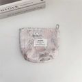 Detail of pink floral corduroy pouch with silver metal zipper and intricate jacquard pattern - Elegant Pink Floral With Silver Thread