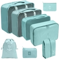 Lot de 7 organisateurs de voyage vert menthe clair avec sacs en filet et nylon imperméable - Ensemble de 8 Pièces Sac Numérique / Bleu lac