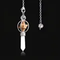 Rotating Merkaba star pendant with white crystal point and silver filigree cage - Jasper