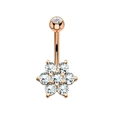 Rose gold belly button ring with flower-shaped zircon inlay on high-quality steel - Style 19