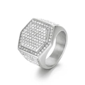 Men's hiphop stainless steel ring with hexagonal crystal pavé and brushed finish - US 8 / Silver Hexagon Pave Style (KR108365-MZOZ)