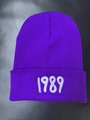 Cozy purple Taylor 1989 embroidered beanie hat with warm knit texture for winter fashion - Adult (Stretchy) / Dark Purple