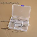 Transparent 4-compartment PP storage box with blue buckle and dimension markings - Slide Buckle 5 Grids / 14.3*9.8*3.3cm