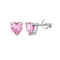Pink heart-shaped zircon earrings with S925 sterling silver pins and sleek silver finish - Pink Silver