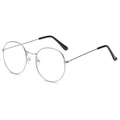 Gafas retro con montura redonda de metal plateado, puntas negras y lentes transparentes - Marco Plateado