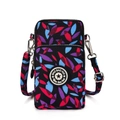Crossbody phone bag featuring colorful leaf prints on black nylon with dual zippers - Petal