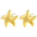 Orecchini a stella placcati oro 18K con bordi lisci 3D su sfondo bianco neutro - Oro