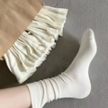 Witte katoenen gebreide slappe sokken voor dames met een comfortabele ribbelstructuur - Melkwit