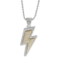 Collana hip hop intrecciata in argento con ciondolo a fulmine oro e argento con cristalli - Collana Fulmine Bicolore Oro e Argento-XL0069