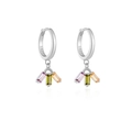 Orecchini geometrici quadrati in argento 925 con pietre di zircone colorate in stile francese - Argento 925 / Platino