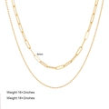 Double-layered 18K gold plated stainless steel paperclip and beaded chain necklace - Paperclip And Bead Layering Necklace