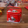 Rote Weihnachts-Blechdose mit Weihnachtsmann-Motiv und Henkel, 13x10.8x10cm - Weihnachtsmann und Schneemann