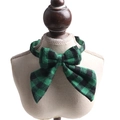 Green and black plaid pet collar with a bowknot displayed on a small mannequin - Green & Black Plaid Ruffle Bow