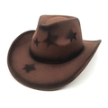 Dettaglio cappello cowboy in feltro marrone con stampa di stelle nere e tesa ricurva - M(56-58cm) / caffè