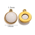 Golden stainless steel round pendant with white natural stone inlay 14mm for DIY jewelry - Large (14mm) / White Obsidian