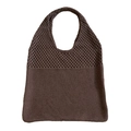 Dunkelbraune gehäkelte Tragetasche mit hohlem Strickdesign und integriertem Griff - Kaffeebraun