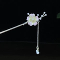 Silberne chinesische Haarnadel mit rosa-gelber Blüte und Perlen-Quastenanhänger - Rosa-Gelb Farbverlauf Blume Künstliche Perle Quaste Stil (0556)