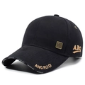 Berretto da baseball nero da uomo con ricamo 3D dorato e placca metallica laterale - Regolabile / Blu navy