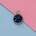 Detail of 12mm silver stainless steel pendant with blue druzy stone inlay for DIY jewelry - Dark Blue Sparkle Druzy Style (30)