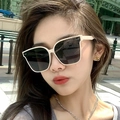 Chic beige oversized square frame sunglasses with dark grey polarized lenses for women - GM Style Two Points Beige