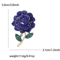 Detailed view of blue rhinestone rose brooch with dimensions 5.0cm height and 3.1cm width - Blue 0243-BL