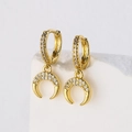 Pendientes de media luna en cobre bañado en oro de 18K con incrustaciones de circonita - Estilo Luna Creciente Dorada (42945)