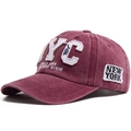Vintage bordeauxrode baseballcap van gewassen katoen met NYC-borduurwerk en tekst - Bordeauxrood